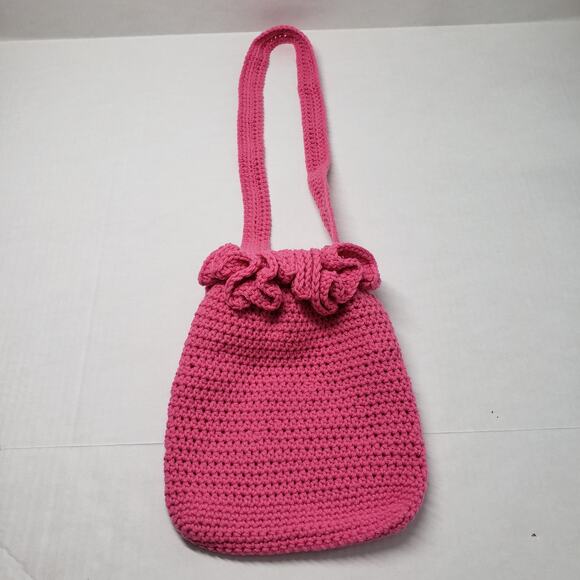 Crochet Shoulder Bag Pink Medium Purse Handmade Ruffle Dollcore Coquette Spring - Picture 2 of 12